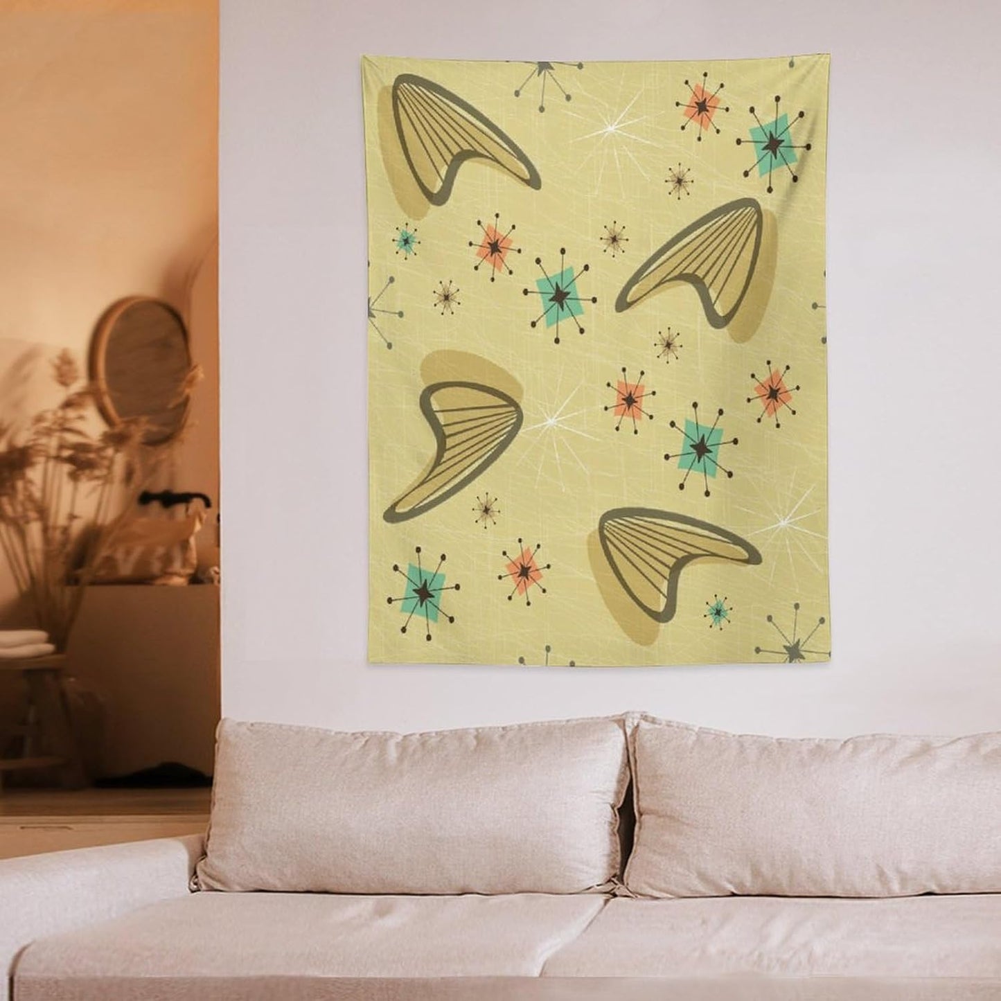 ICMOLYYENLO Boho Medieval Cat Tapestry, Abstract Atomic Starburst Geometric Aesthetic Art Wall Hanging For Bedroom Living Room Dormitory 50x60 Inches