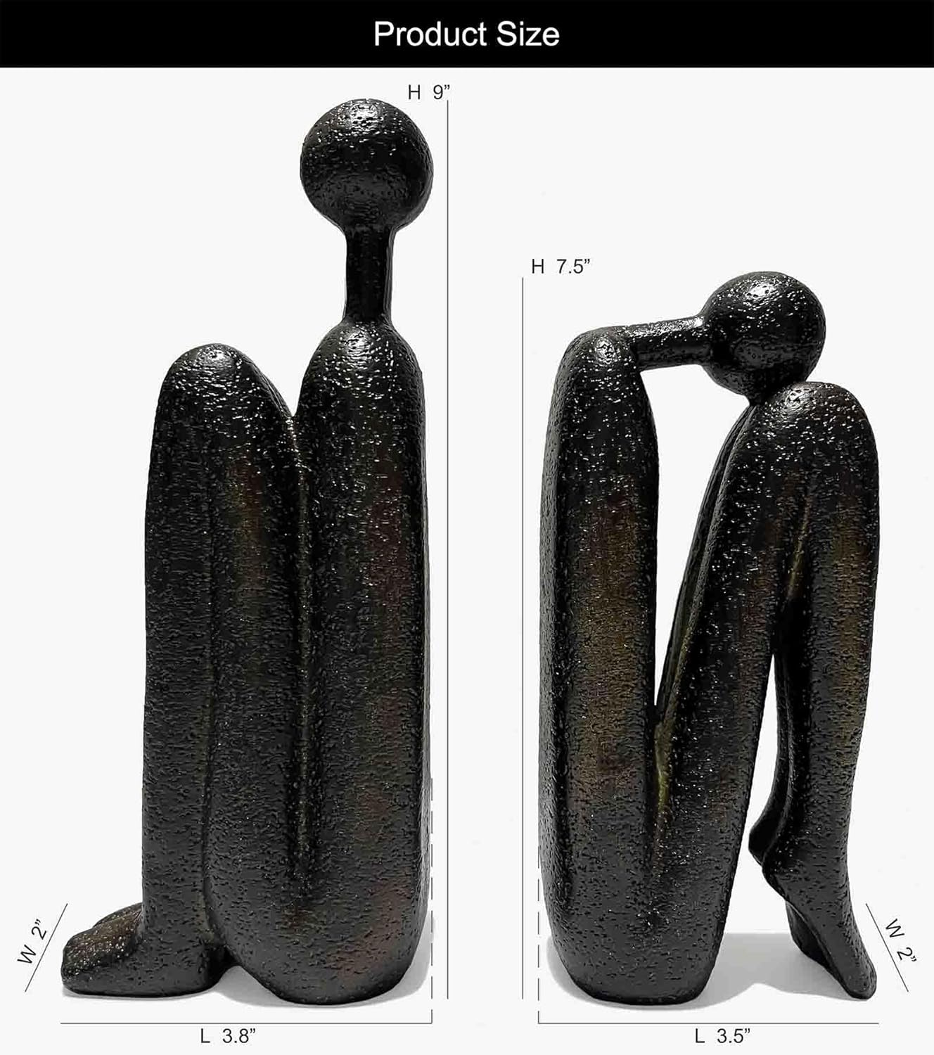 Thinker Decorative Bookends, Book Stopper Holder Nonskid, Book Ends for Shelves Living Room Office Home Decor, 1Pair/2Piece 9''