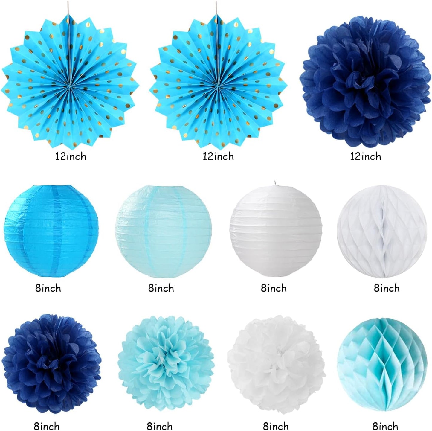 Light-Royal Blue White Birthday Party-decorations - 21pcs Boys Men Ocean Happy Banner,Navy Dusty Paper Streamers Lanterns Honeycomb,tissue Pom Poms Fan,Nautical Adult Garland Supplies Decor Huglony