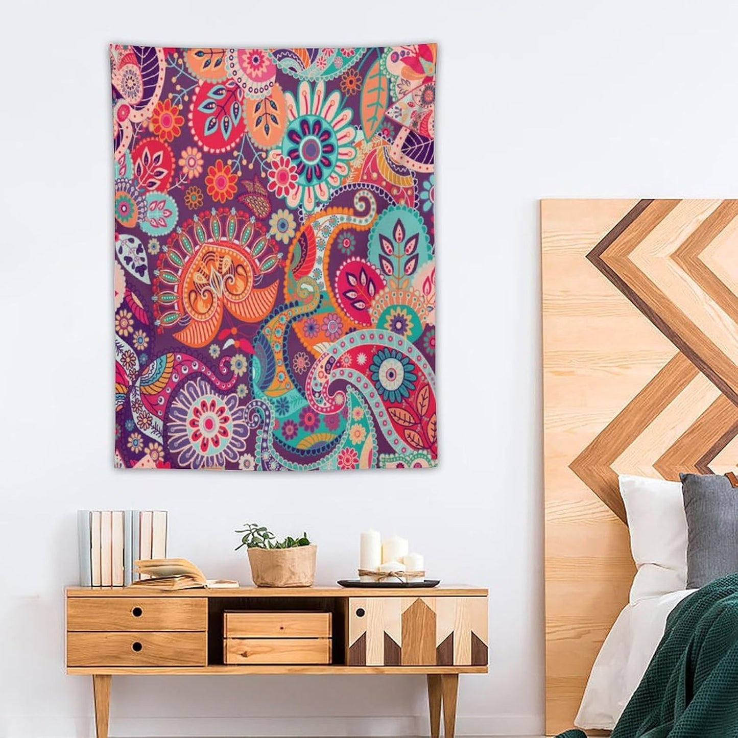 Boho Floral Tapestry, Abstract Mandala Plant Colorful Floral Home Art Wall Hanging for Bedroom Living Room Dormitory 40x60 Inch