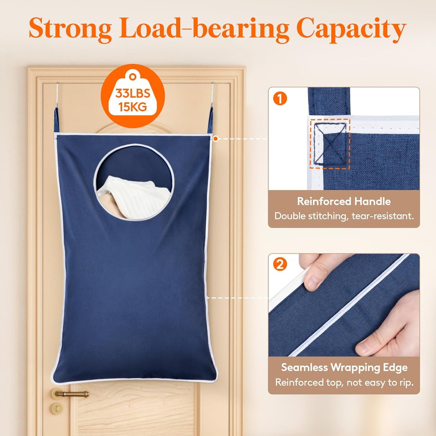 Lifewit 2 Pack Over Door Laundry Hamper, Large Collapsible Hanging Laundry Hamper, Hanging Laundry Basket Bag for Bathroom Bedroom Dirty Clothes Storage Organizer, Dark Blue