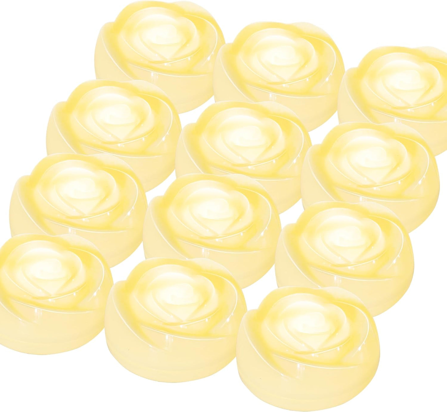 Aignis 12pcs Flameless LED Floating Candles, Ivory Rose Plastic Tealights Battery Operated, 120+ Hours Glow Time, Cozy Light for Romantic Pool/Bathtub/Hot Bath/Wedding Centerpiece Decor(D2.83*H1.42)