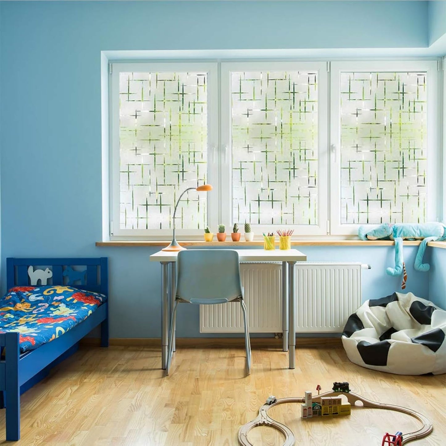 Finnez Frosted Window Film Non-Adhesive, Frosting Privacy Film for Glass Windows, Self Static-Cling Decorative Window Cling for Home Office UV Protection Cross Pattern, 29.5 x 118.1inches