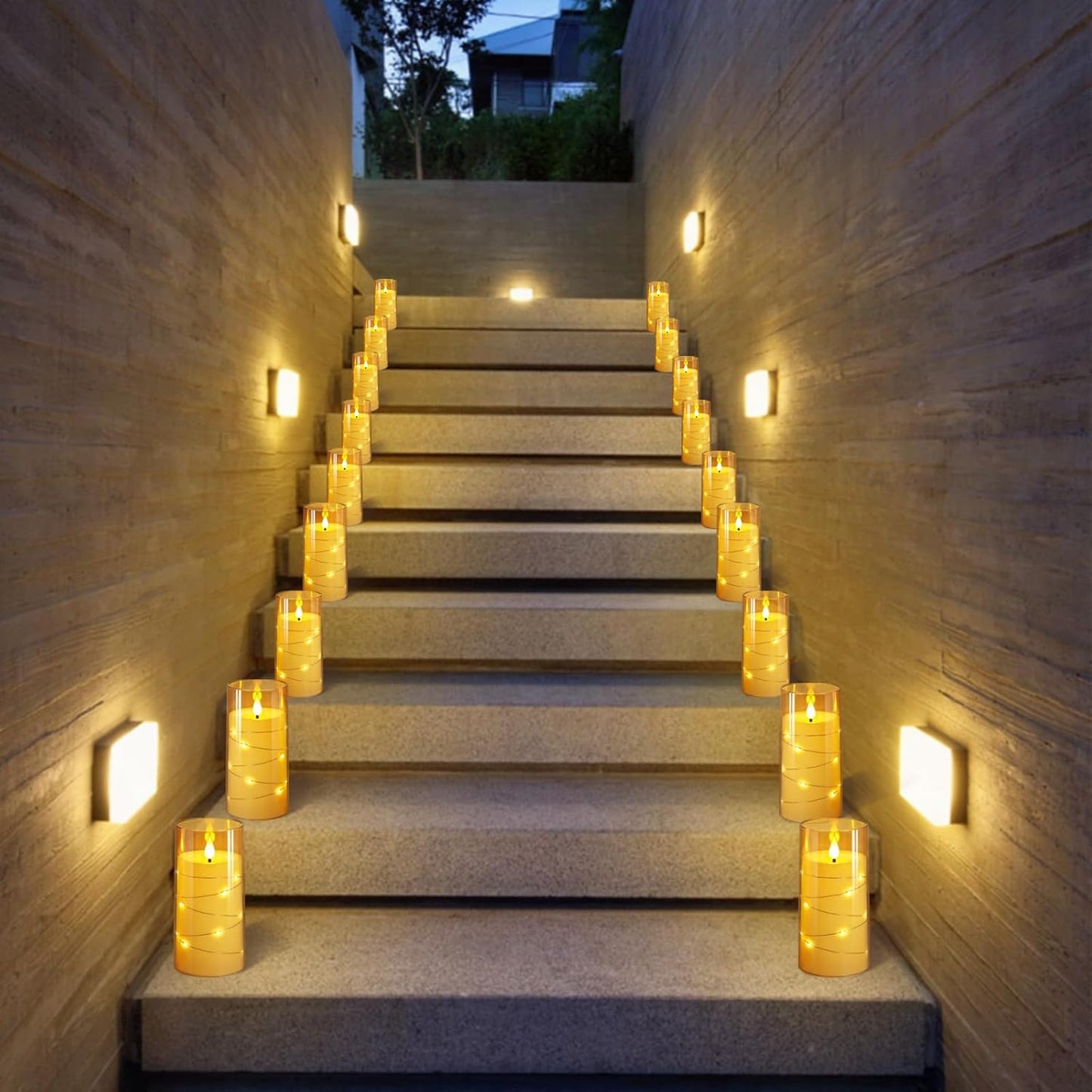 NURADA 3"x6"Flickering Flameless Candles: Built-in Star String Lights Acrylic Battery Operated LED Pillar Candles with Remote and Timer for Romantic Mood Home Decoration - 2 Pack Gold