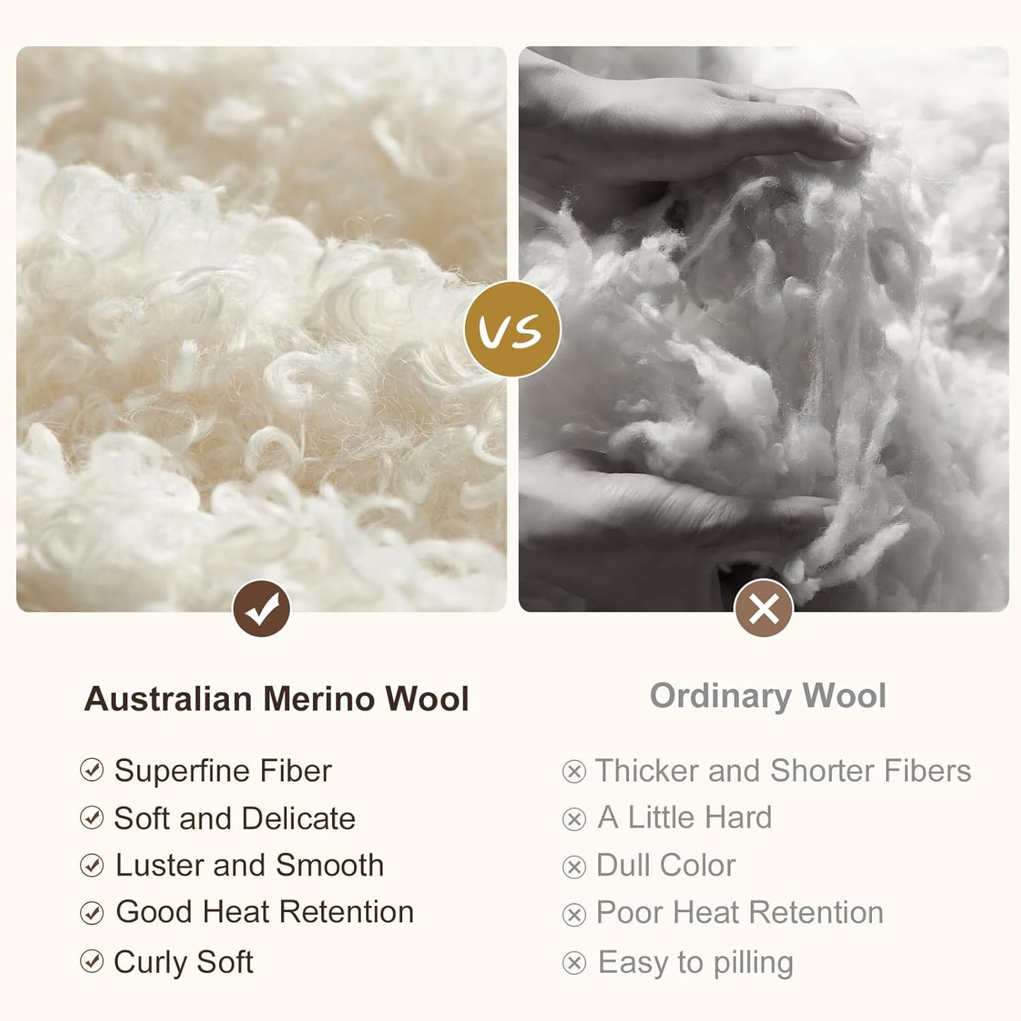 YOUR MOON Pure Merino Wool Queen Size Bed Blanket, 100% Australian Natural Wool, Washable, Hypoallergenic - Non-Itchy (Brownish Blue, 90 * 90)