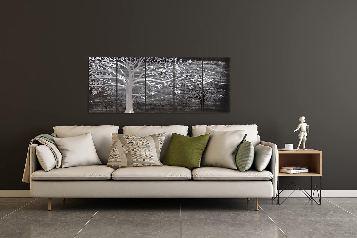 Yihui Arts Metal Tree Wall Decor Hand Grind On Aluminum Modern Abstract Nature Wall Art Contemporary Landscape Pictures for Living Room Bedroom Dinning