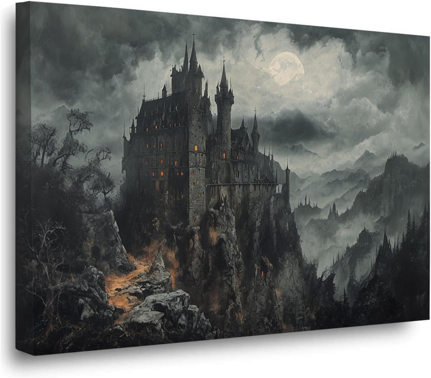 Vintage Castle Poster Dark Academy Victorian Gothic Castle Wall Art Poster Moody Mystical Art Print Suitable for Home Living Room Bedroom8x12in Wood Framed