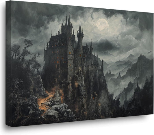 Vintage Castle Poster Dark Academy Victorian Gothic Castle Wall Art Poster Moody Mystical Art Print Suitable for Home Living Room Bedroom8x12in Wood Framed