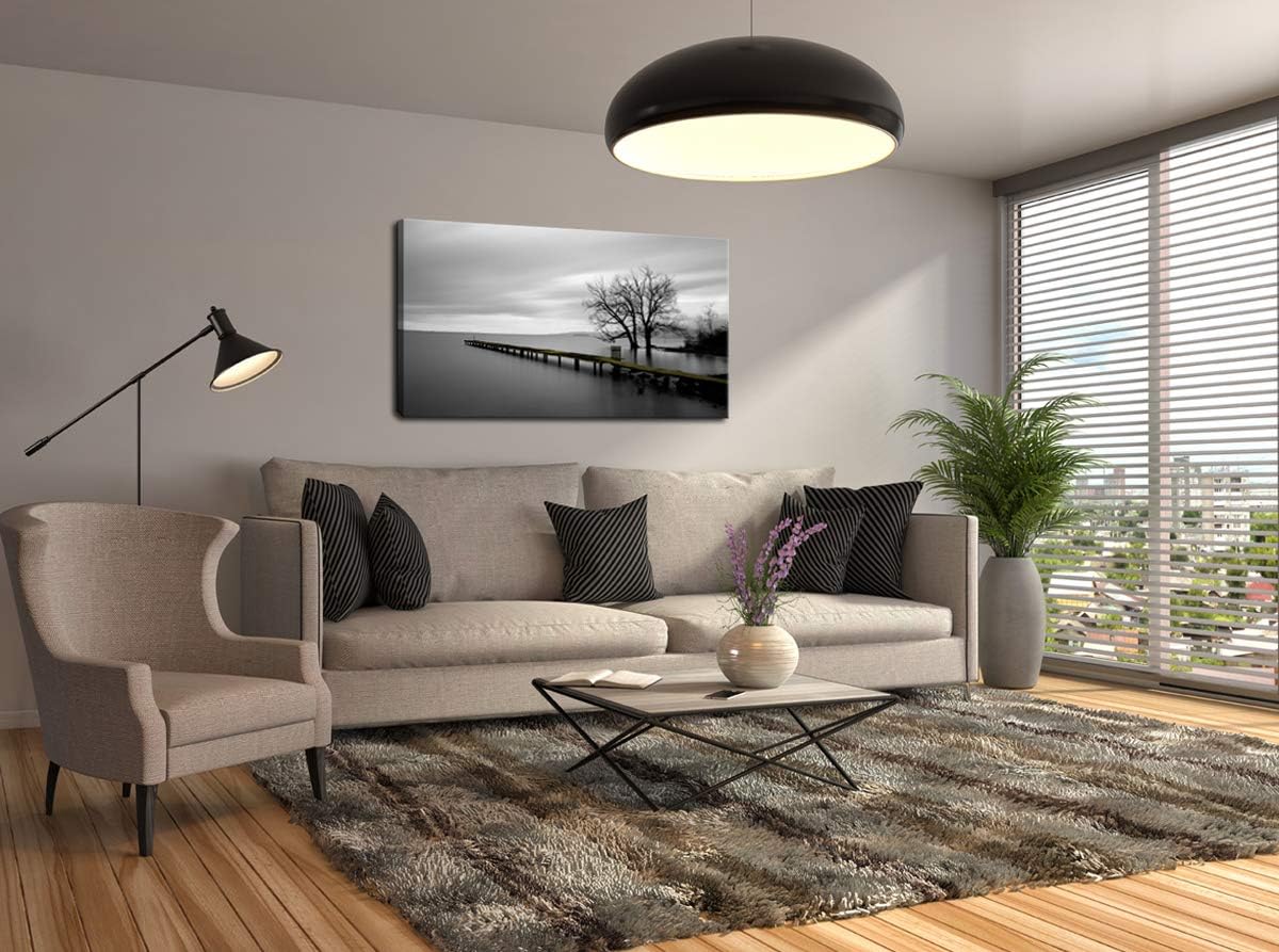 DZL Art S74950 Gray Canvas Prints Modern Minimalist Black and White Lake Trees Landscape Wall Art Painting for Living Room Bedroom Decor Office Wall Decor Home Decoration