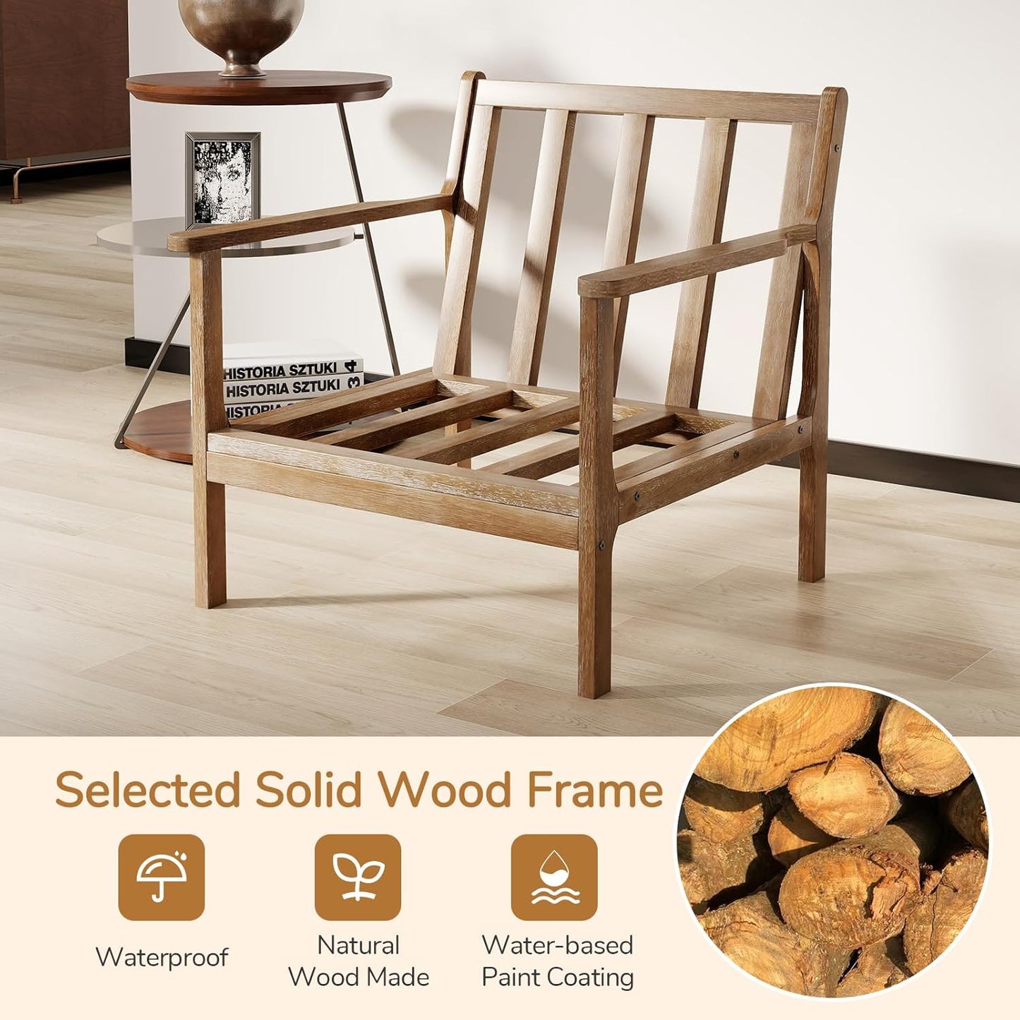 Giantex Mid Century Modern Accent Chair Set of 2, Wooden Arm Chair w/Solid Wood Frame, Removable Seat Cushion & Pillow, Vintage Comfy Reading Chair for Living Room, Bedroom, Study