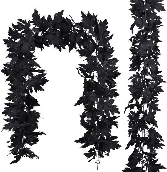 Lvydec 2 Pack Black Halloween Fall Maple Garland - 5.9ft/Piece Artificial Hanging Fall Leave Vines Garland Autumn Decor for Thanksgiving Home Wedding Party