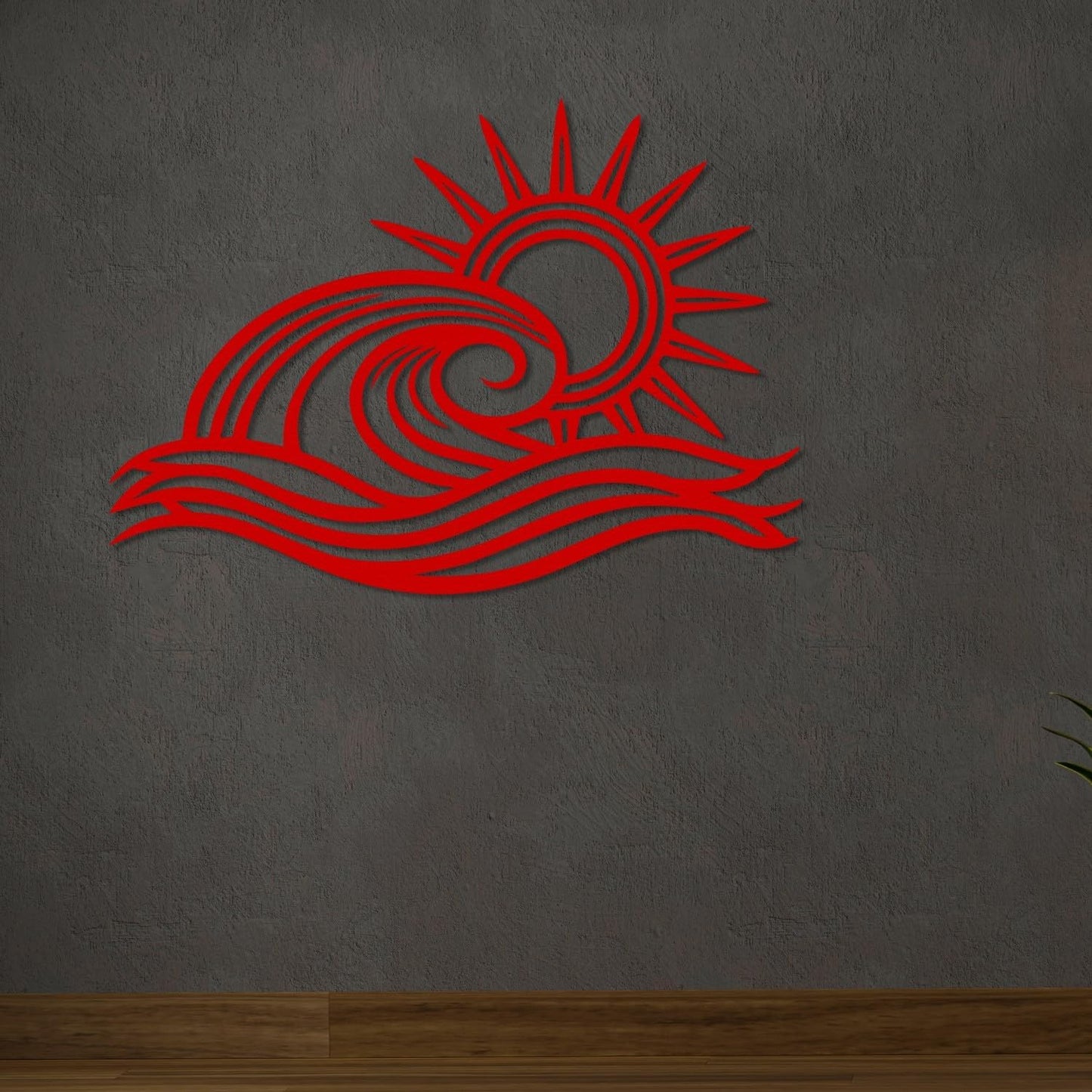 Wita Home Ocean Wave Metal Wall Art, Sun Beach Decor, Coastal Large Wall Sculpture for Home, Indoor/Outdoor Use, Nautical Wall Hanging, Eye-Catching Addition to Living Room (Red, 48 x 28 inches)