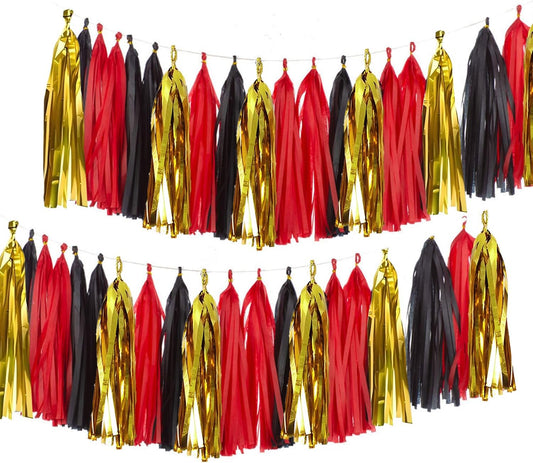 Gold Black and Red Paper Tissue Tassels Party Tassel Garland Banner for Party Decorations,15 Pcs