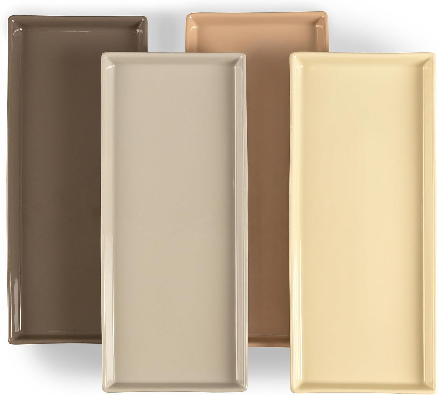 Home Beets Neutral Colored Ceramic Serving Platters (14 x 6 Inch Rectangle Plates) Serving Dishes for Entertaining, Food, Appetizers, Desserts, Cheese Board, Charcuterie, Sushi - Set of 4 Party Trays