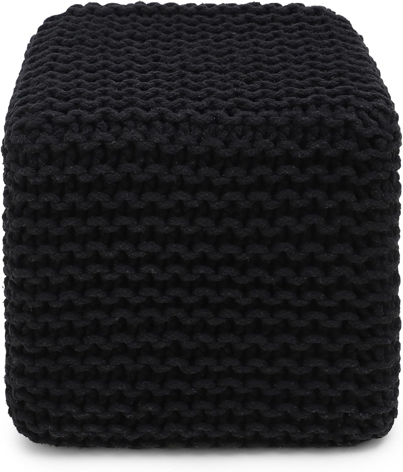 REDEARTH Cube Pouf Foot Stool Ottoman - Hand Knitted Poof - Cord Boho Pouffe - Home Décor - Stuffed Footrest for Living Room - Bedroom - Covered Patio (16" x 16" x 16") - Black