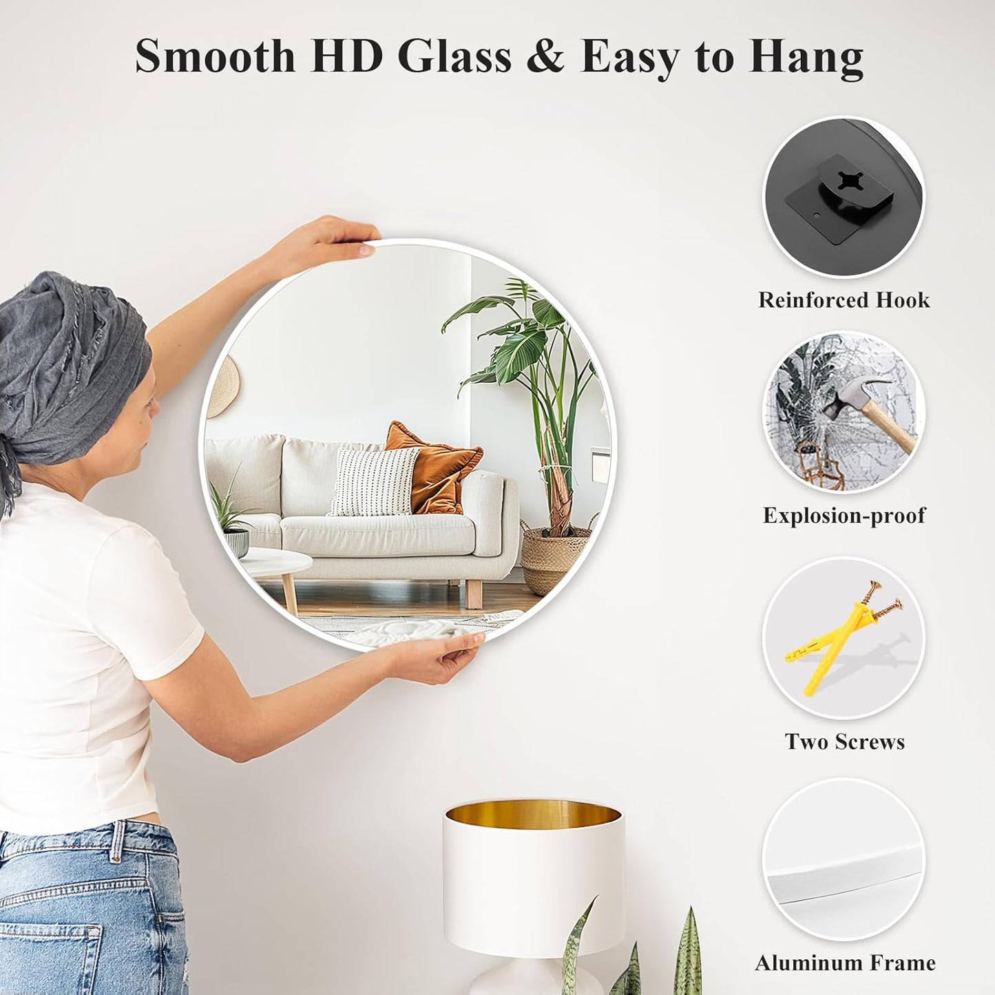 Fabuday White Circle Mirror for Wall 24 inch - Round Mirror for Bathroom, Entryway, Living Room, Hallway, Vanity Decor, Big Matte Metal Frame Mirrors