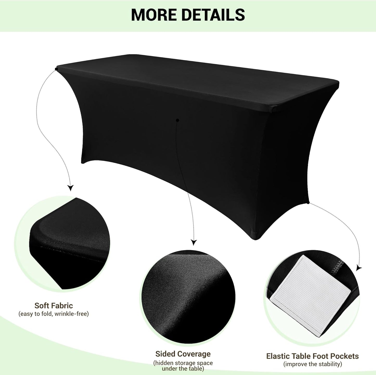 Obstal 6ft Stretch Spandex Table Cover - 4 Pack Universal Rectangular Fitted Tablecloth Protector for Wedding, Banquet and Party, Black