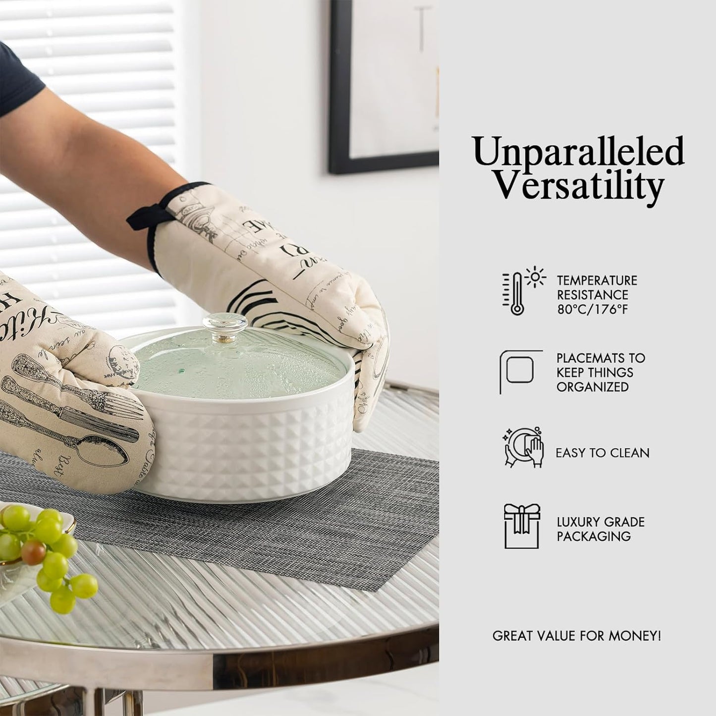 Placemats Set of 12 - Easy Clean Woven Vinyl Placemats for Dining Table, Indoor/Outdoor Place Mats, Washable PVC Table Mats（Dark Gray）