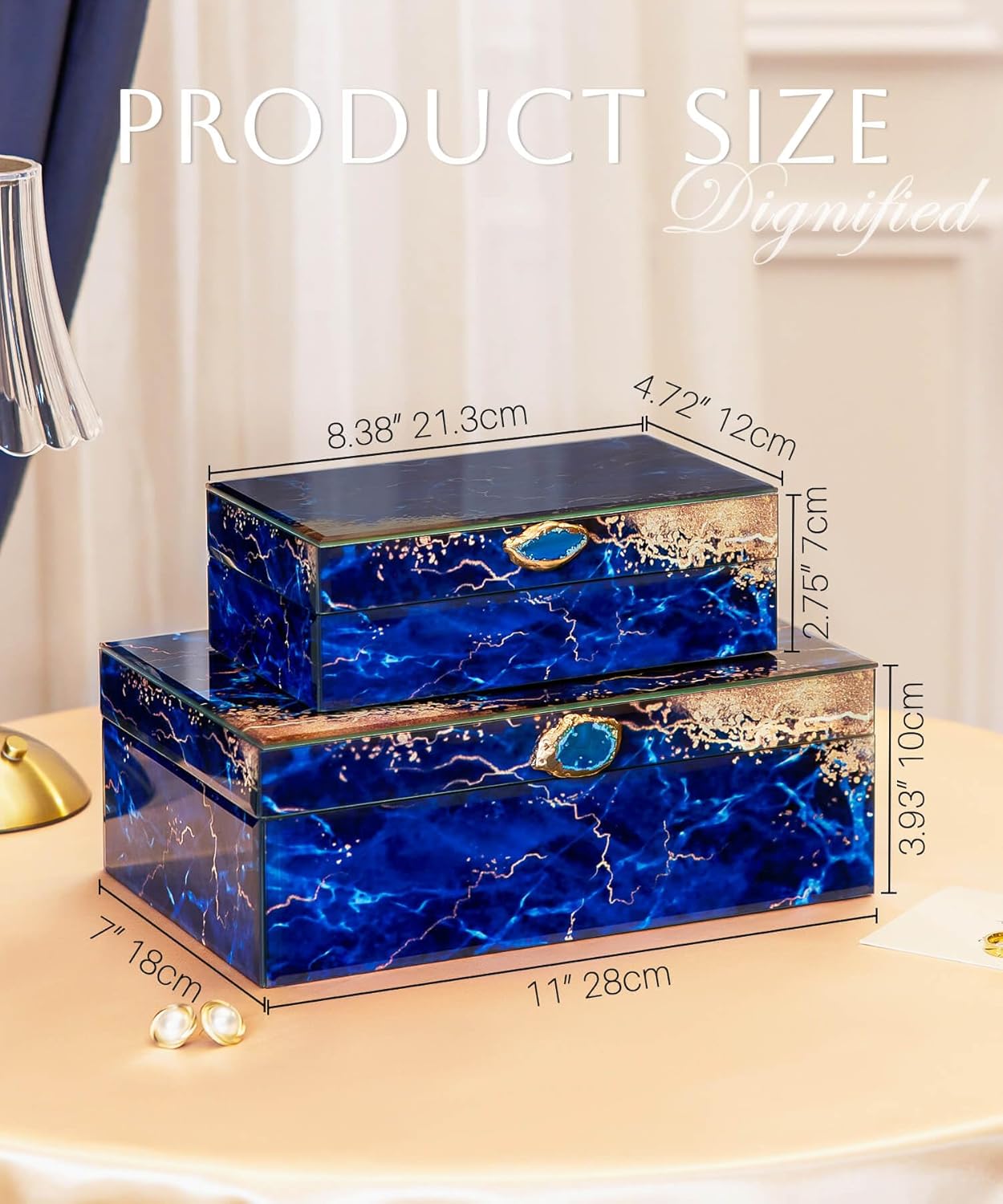 Homde Glass Decorative Storage Box: Set of 2 Boxes for Home Decor - Large Organizer with Lids for Decorations