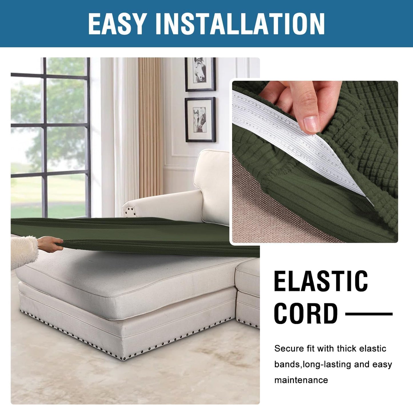 H.VERSAILTEX Super Stretch Individual Chaise Cover Sectional Couch Covers for L Shaped Sofa Both Left/Right Featuring Thick Jacquard Textured Twill Fabric (1 Piece Chaise Cover, Olive)