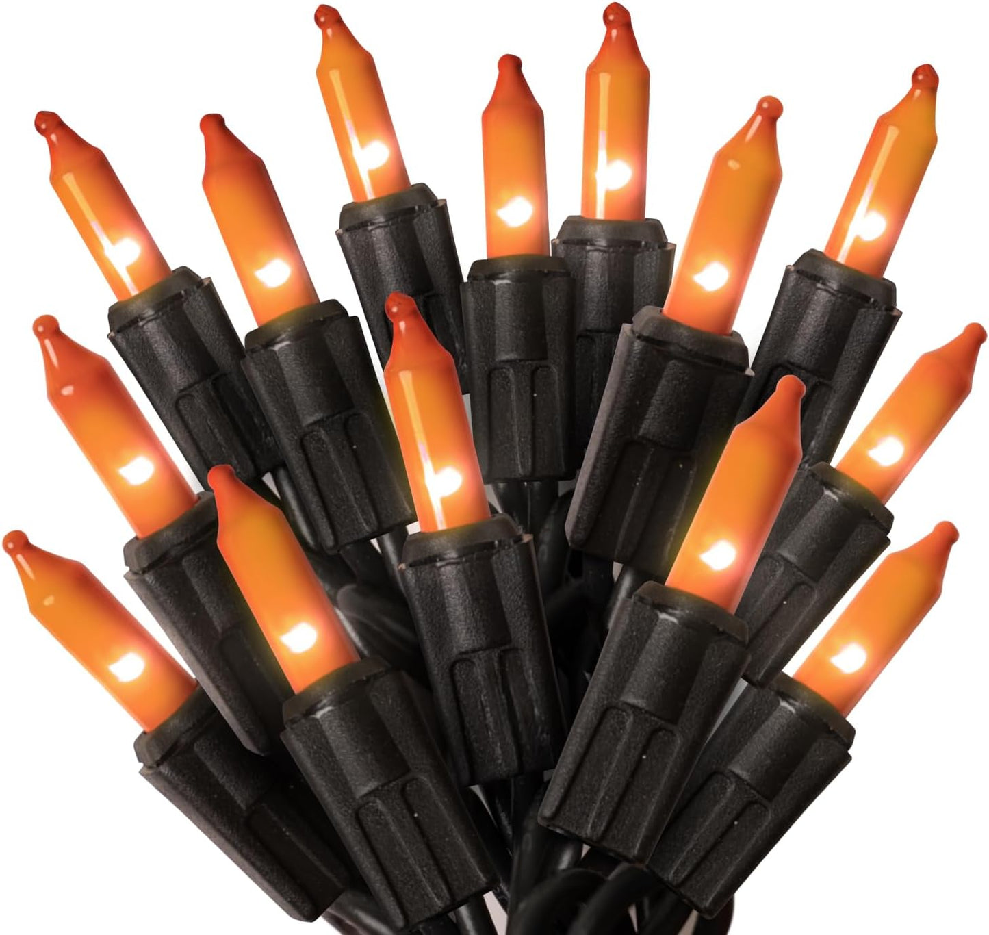 PREXTEX Halloween Lights (20 Feet, 100 Bulbs) - Halloween Party Decorations and Christmas Lights with Black Wire - Holiday Decorations Indoor or Outdoor String Twinkle Lighting - Orange