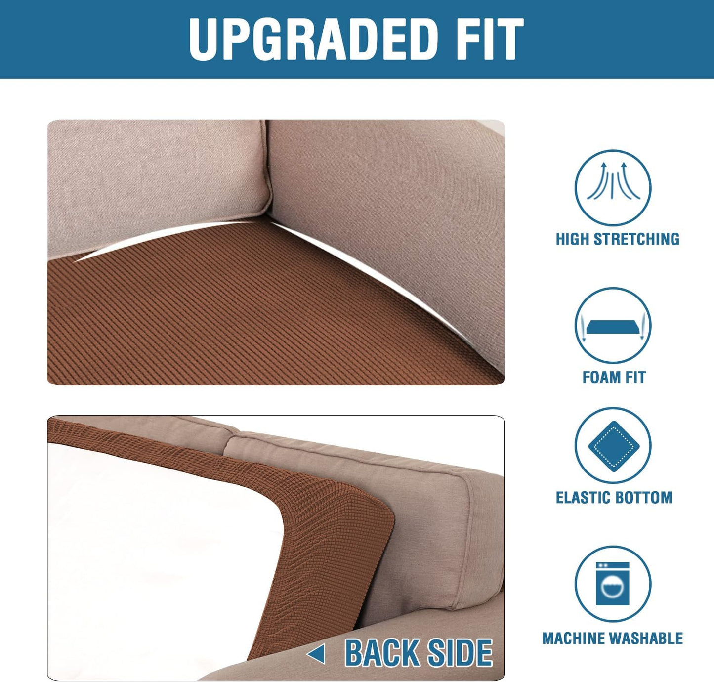 H.VERSAILTEX Super Stretch Individual Seat Cushion Covers Sofa Covers Couch Cushion Covers Slipcover Sets Thick Jacquard Textured Twill Fabric (1 Piece Sofa Cushion Cover, Caramel)