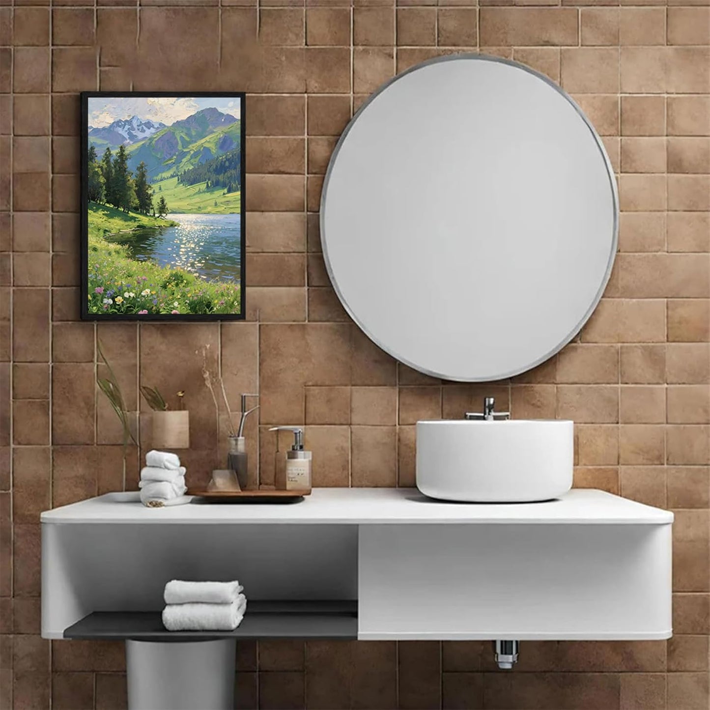 The scenery of mountain streams and green meadows is suitable for living rooms bedrooms offices landscape posters and wall paintings