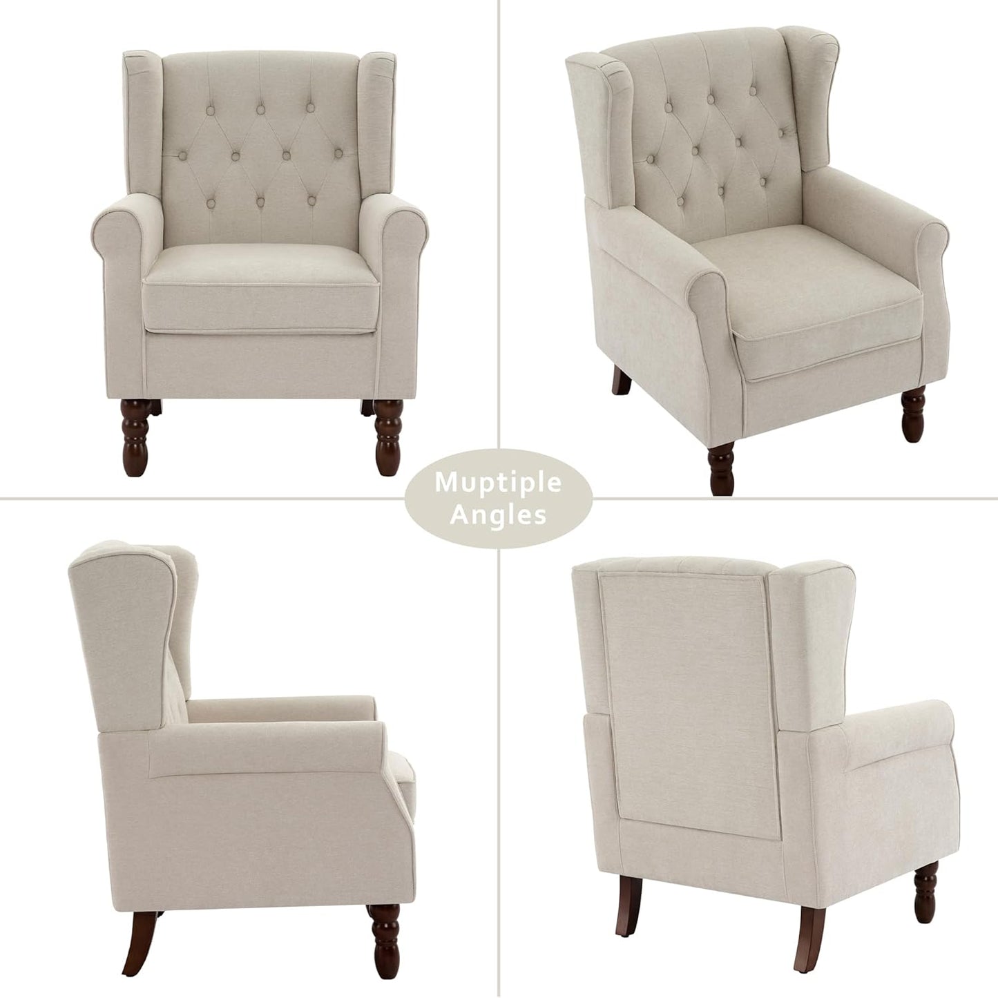 Lumibee High Back Accent Chair Set of 2,Upholstered Wingback Armchair with Solid Wood Legs for Small Spaces,Comfy Single Sofa Chair for Living Room,Bedroom,Office-Beige