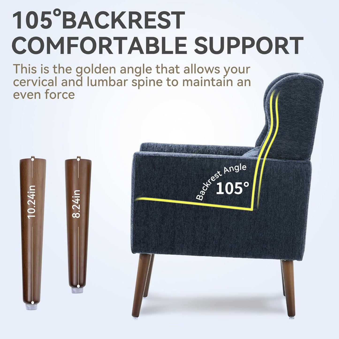 Modern Accent Chair, Upholstered Armchair with Pillow, Fabric Single Sofa Chair with Lounge Seat and Wood Legs Accent Chair for Living Room Bedroom Small Spaces (Dark Blue)