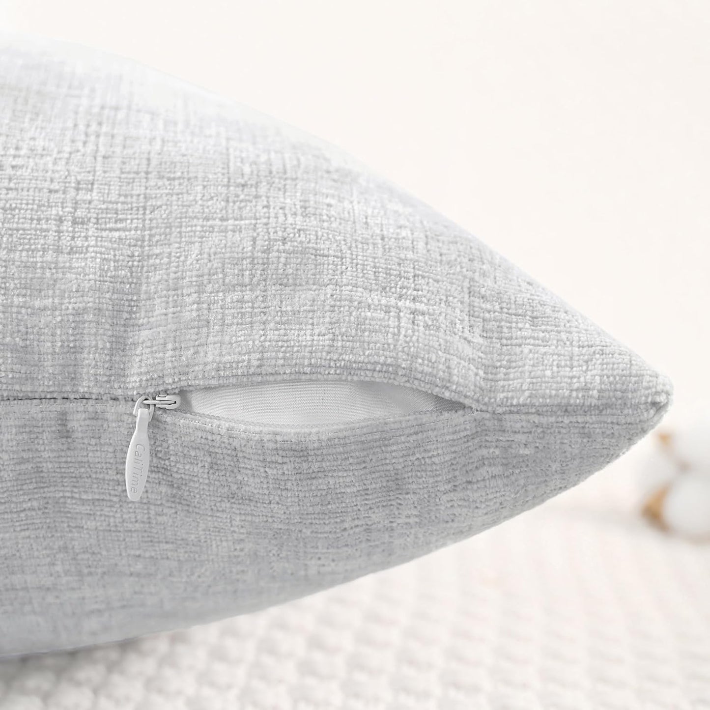 CaliTime Throw Pillow Covers Decorative 24 X 24 Inches Pack of 2 Cozy Chenille Cushion Cases for Couch Sofa Bed Living Room Home Moonbeam Gray