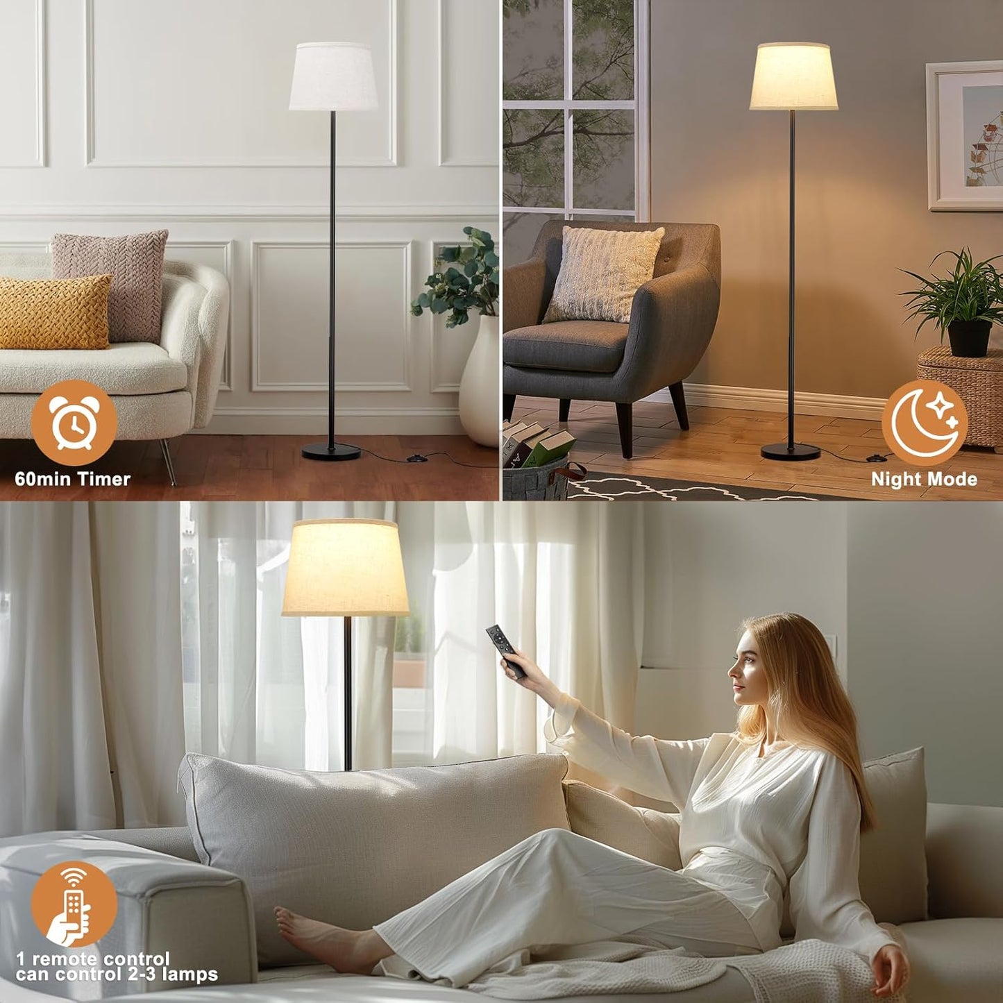 【Upgraded Floor Lamps for Living Room, Modern Floor Lamp with Remote Control, Dimmable Colors Temperature Standing Lamp Foot Switch, 9W LED Bulb Tall Lamps for Bedroom Office Kid Room