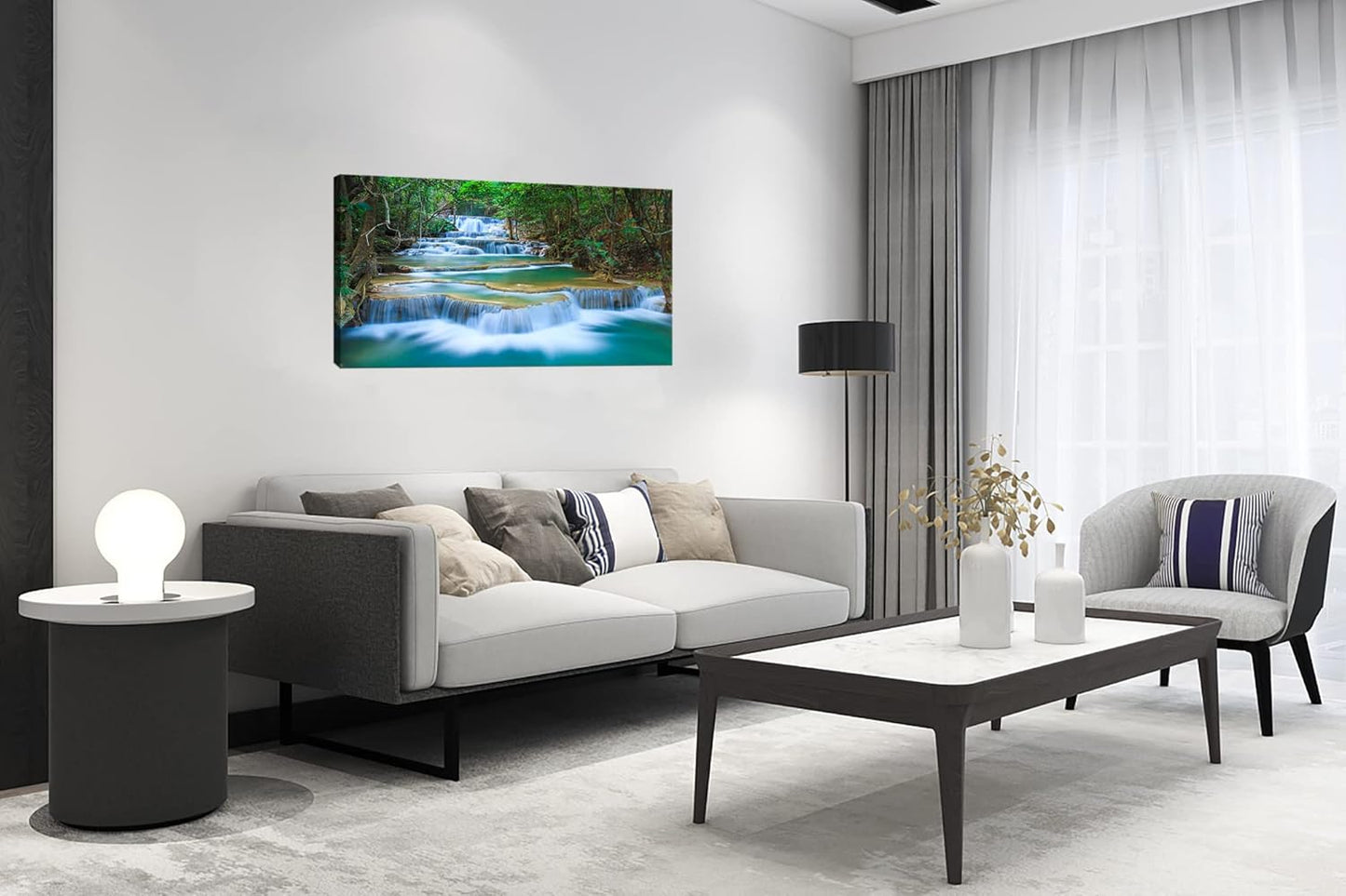 DZL Art S75275 Canvas Prints Wall Art Forest Waterfall Landscape Forest Scenery Painting Nature Wilderness Photography for Living Room Bedroom Bathroom Home Office Decor