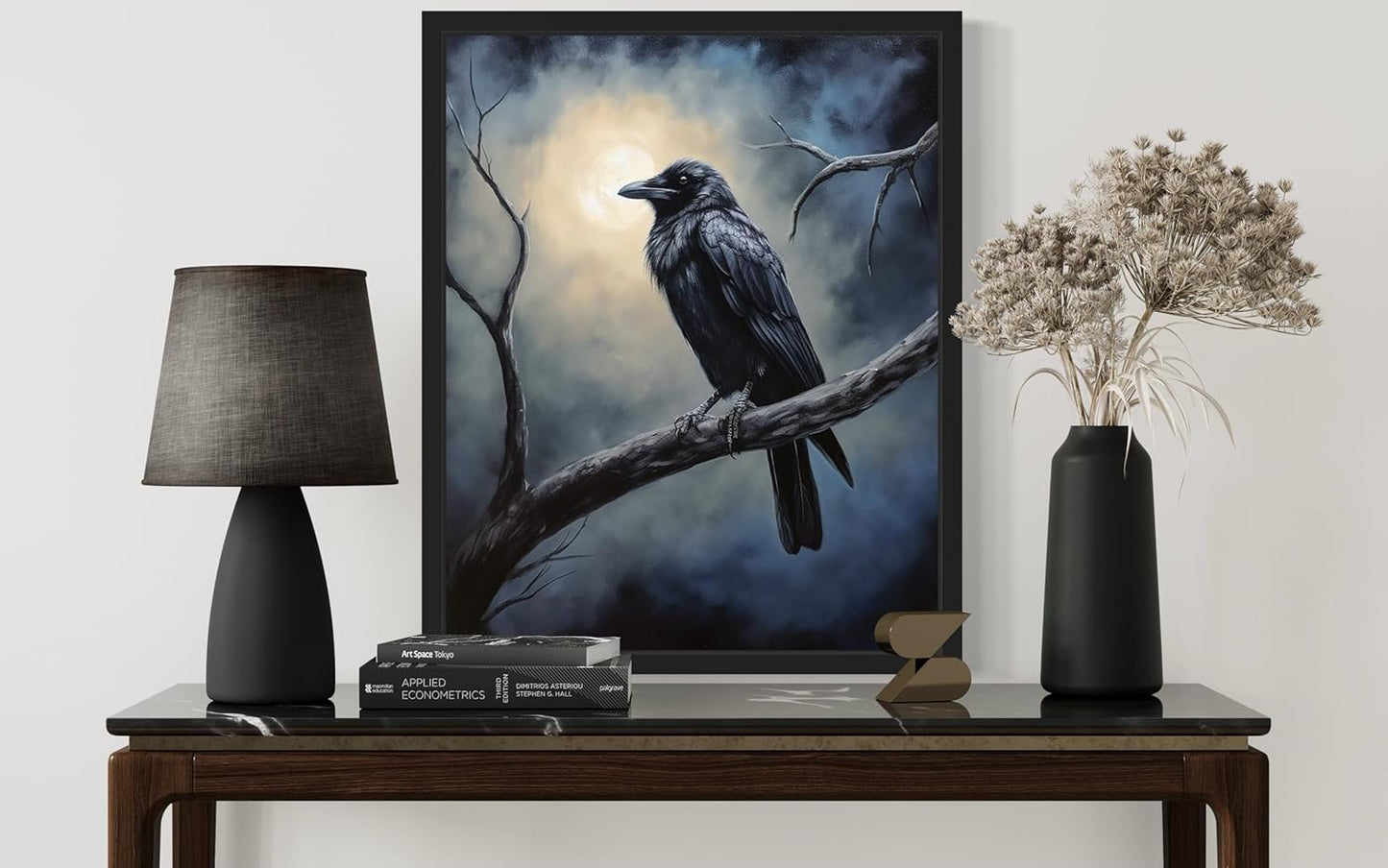 Crow under the Moonlight Poster Art Print, Halloween Scary Vintage Wall Art Academia Spooky Painting Decoration for Horror Prints, Gothic Posters Bedroom Decor 89 (Crow under the Moonlight, 11 x 14 inches, Black Frame)