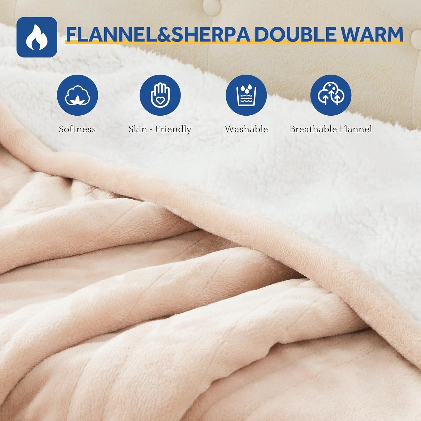 Sealy Electric Blanket Throw Size 50"*60",Super Cozy Flannel to Sherpa Reversible Heated Blanket Throw with 6 Heating Levels & 2-10 Hours Auto Off Overheating Protection Machine Washable,Beige