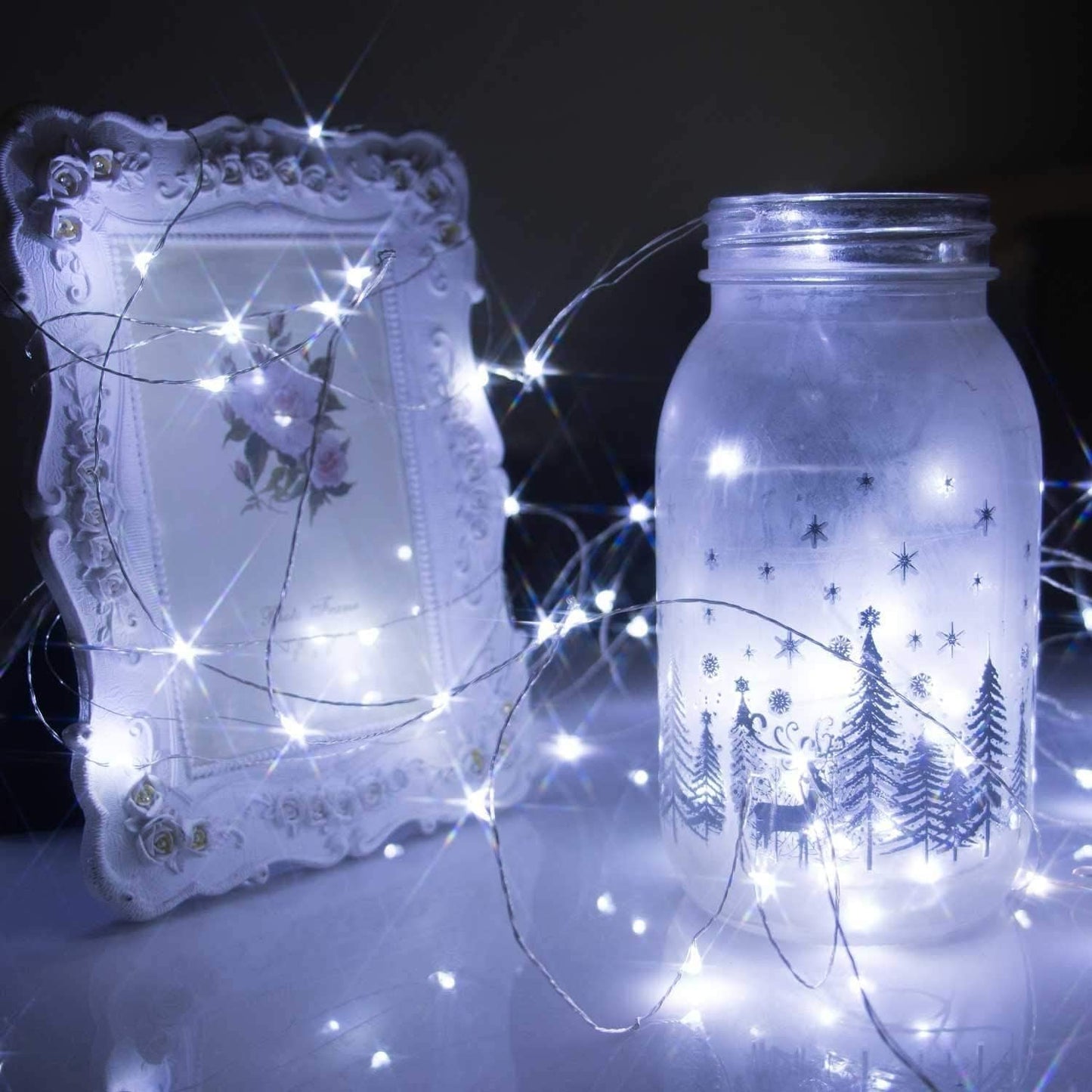 Fairy Lights Battery Operated String Lights - 12 Pack 7ft 20 LED Silver Wire Starry Light for Mason Jars DIY Picture Walls Shelves Arts Crafts Trees Branches Bedroom Wedding Party Decor(Pure White)