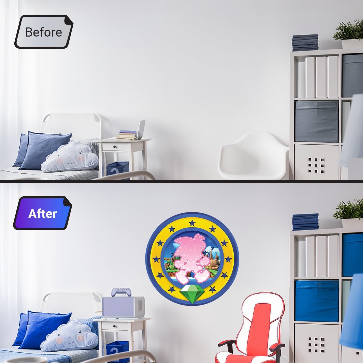 Speed Hero Wall Decal – Removable Vinyl Wall Art with Chaos Emerald Design – Gaming Room, Bedroom & Playroom Decor (Speed Hero)