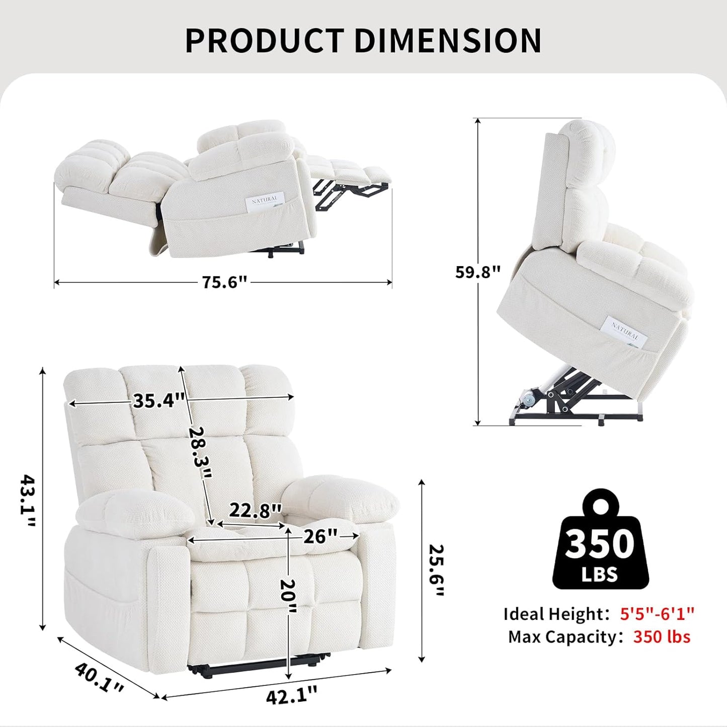 Dual Motor Power Lift Recliner Chair for Elderly,Electric Lift Chair with Adjustable Headrest, Heat and Massage,Lay Flat Recliner with Storage, Cup Holders,USB Ports,Type C,Zero Gravity, Beige