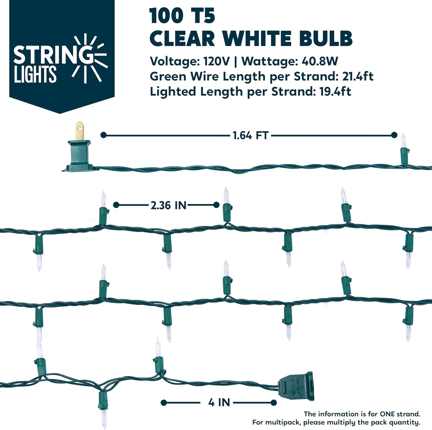 Joiedomi Clear Christmas String Lights Indoor,100 Count Mini Warm White Fairy Light,21.4 FT Lighting Decor for Patio Dorm Classroom Bedroom Holiday Wedding Party Garland Birthday Festival,Green Wire