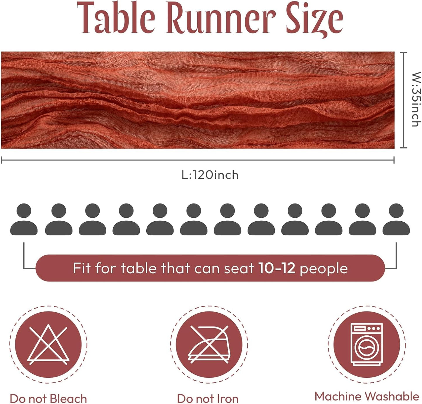 Sioloc Terracotta Table Cloth Cheesecloth Table Runner 10ft Rustic for Tea Wedding Party Baby Bridal Centerpiece Fall Decor for Home Halloween Thanksgiving