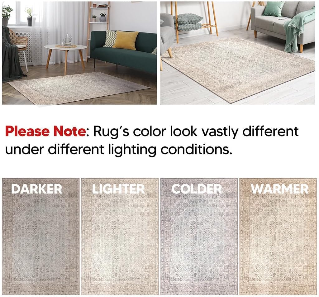 Keen Home Design 8x10 Rug - Machine Washable Area Rug with Non-Slip Backing, Ideal for Living Room, Dining Room, Bedroom - Vintage, Easy Clean, Durable, Low Pile Rug - (8' x 10')