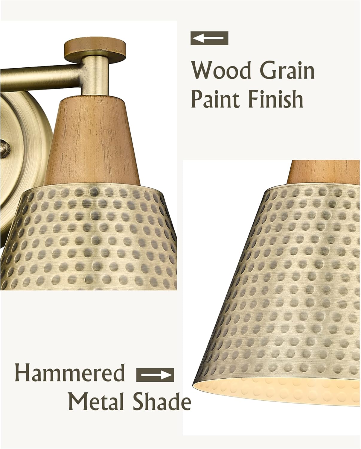 FEMILA Bathroom Light Fixtures, 2-Light Bathroom Vanity Lights Over Mirror, Antique Brass Wall Sconces, Hammered Metal Shade, 4FG59B-2W BG