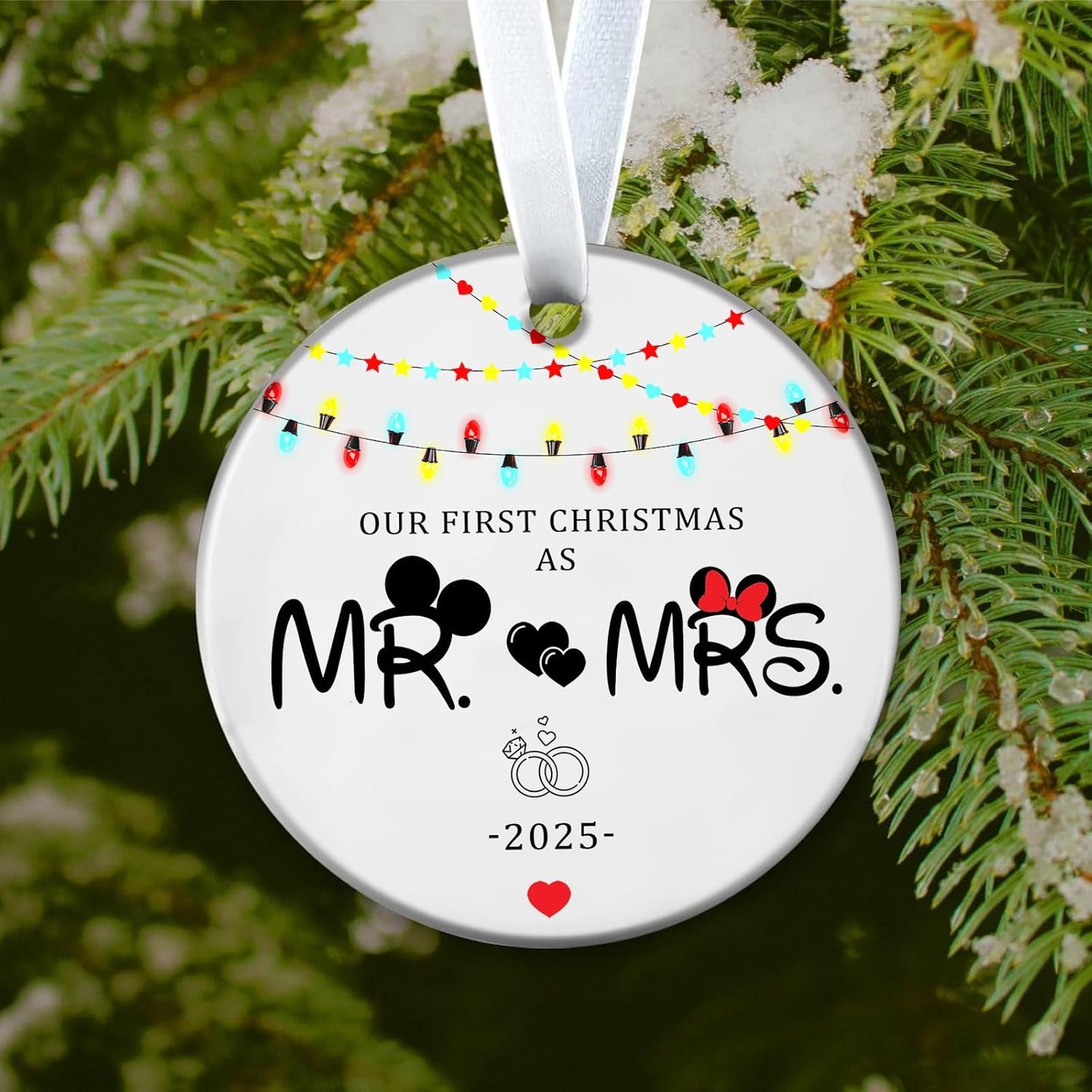 Christmas Ornaments 2025, Our First Christmas As Mr & Mrs, 1st Marriage Ornament, Newlywed Ornament, Xmas Hanging Decorations, Bridal Shower Gifts, Wedding Gift for Couples 3Inch Ceramic