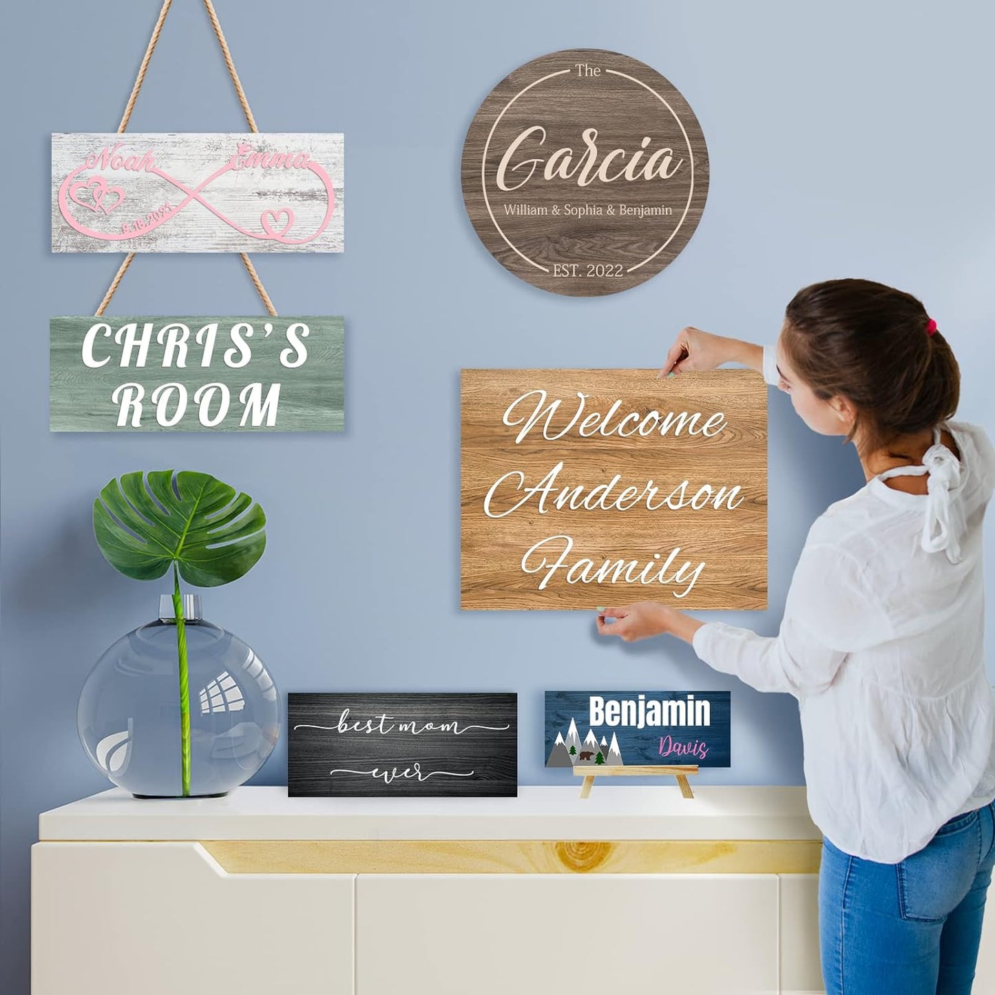 Custom Wood Sign Prsonalized Text Business Home Decor, Personalized Rustic Plaque Board Hanging Wooden Name Sign for Wall Art, Customized Signs Plank Decoration Gifts for Wedding Family Farmhouse Kitchen, Rectangle