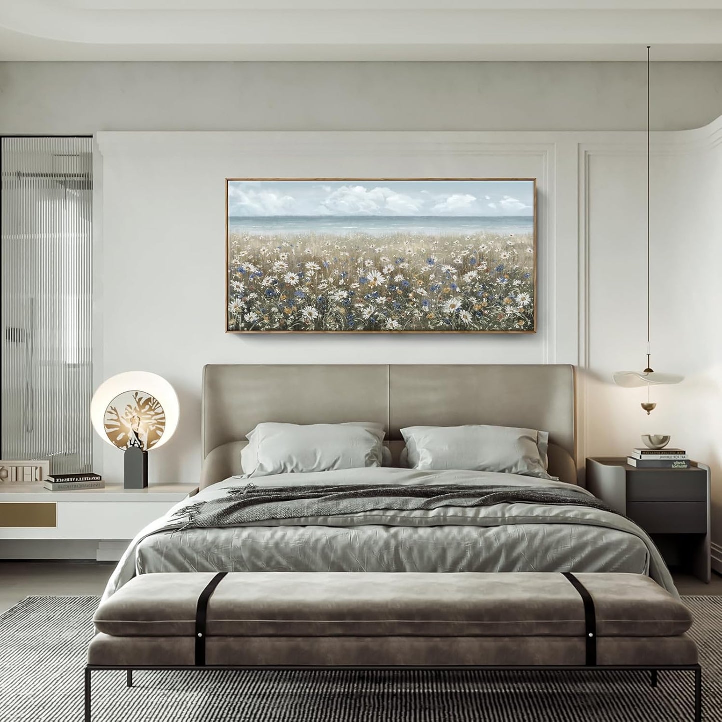 amatop Oversized Wall Art for Living Room Extra Large Farmhouse Boho Framed Beach Coastal Vintage Ocean Floral Canvas Print Daisy Flowers Sea Wall Picture Neutral Nautical Artwork Bedroom Office Decor