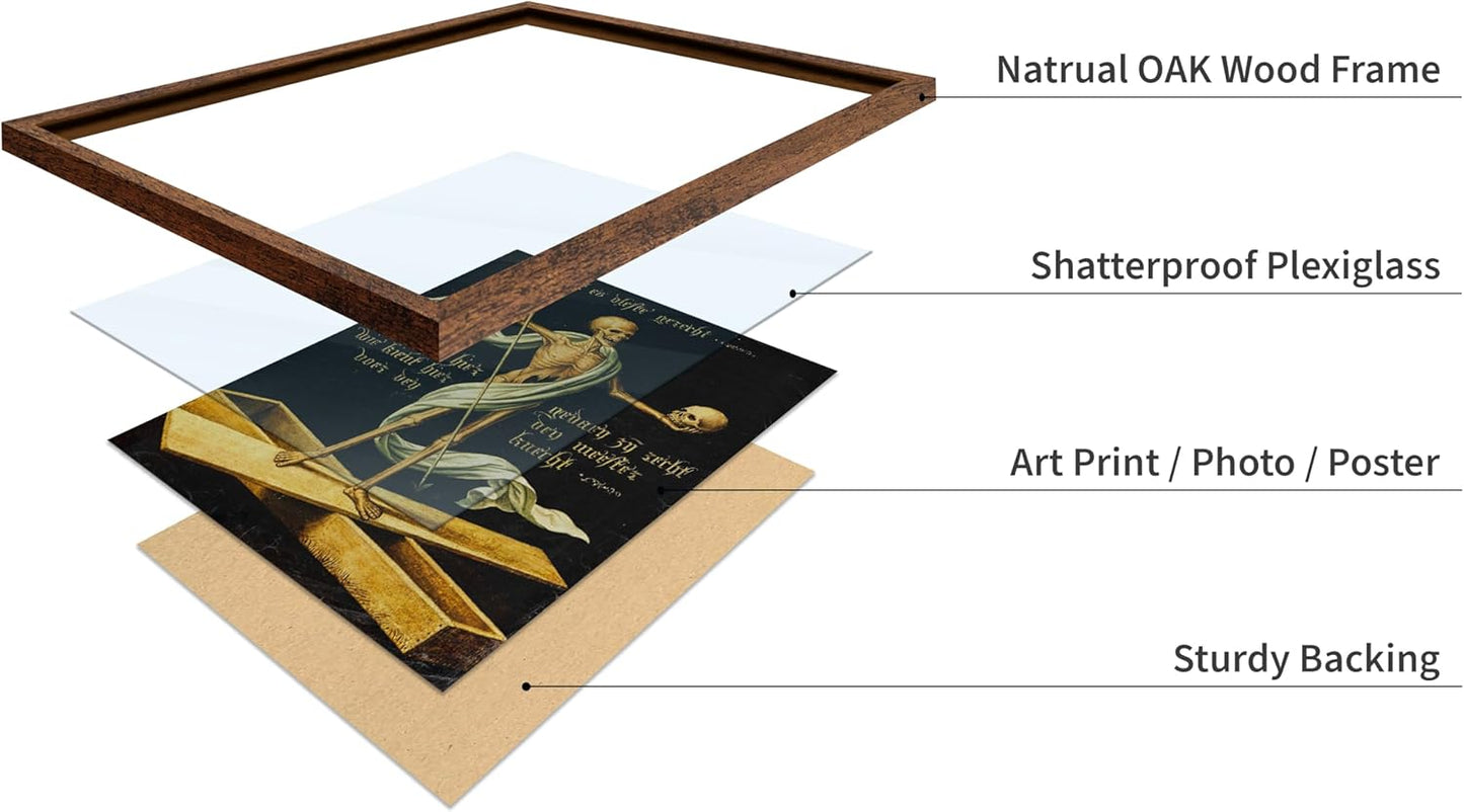 Poster Master Vintage Medieval Poster - Retro Gothic Print - Gift for Artist, Friend - Allegory of Life and Death, Skeleton, Dark, Skull - Wall Decor for Home, Living Room, 8x10 Brown Framed