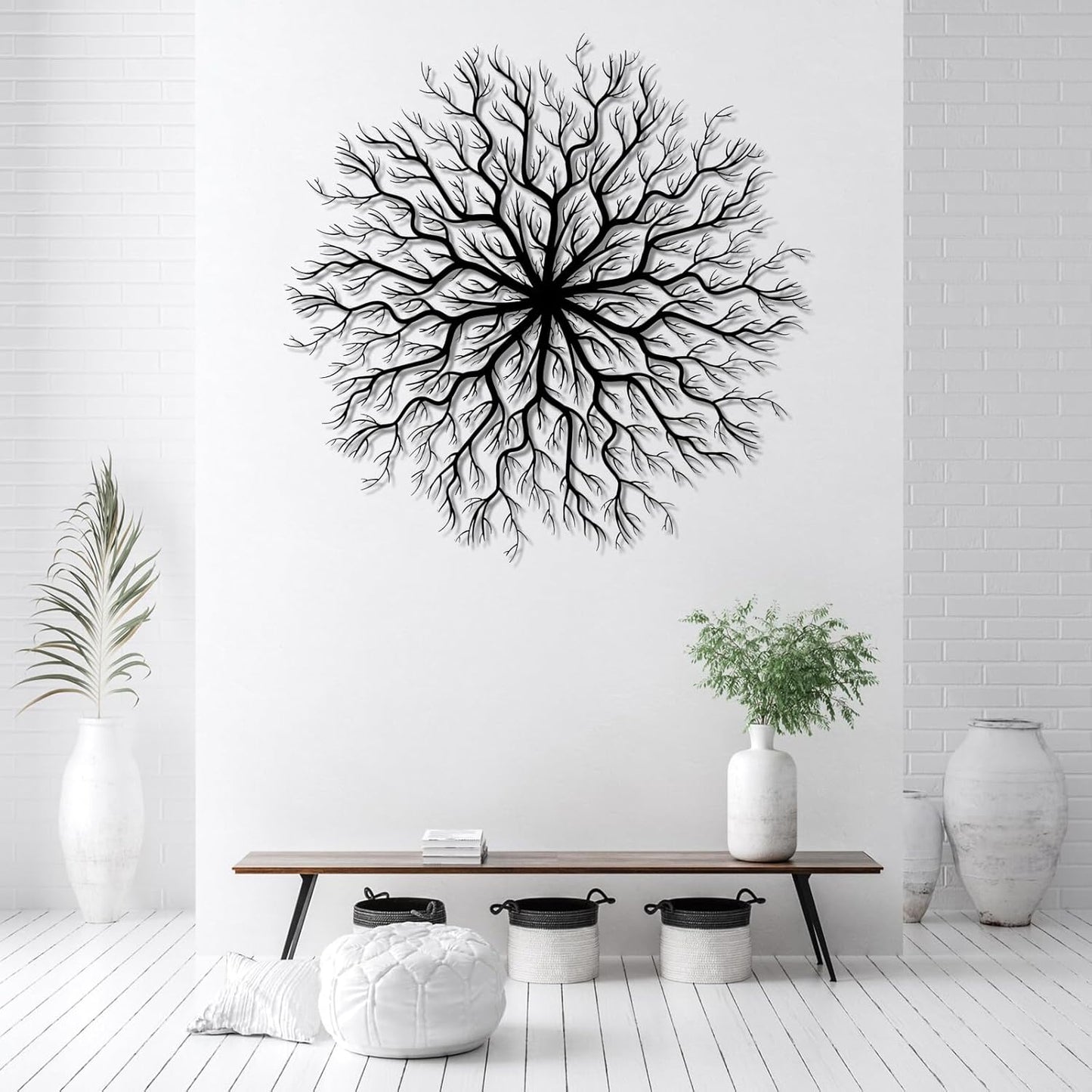 Tree of Life Metal Wall Art, Metal Tree Wall Art, Large Round Sculpture, Round Branch Wall Decor, Large Branch Artwork, Nature Sign, Wall Decor for Living Room, Housewarming Gift (Black, 39"x39"|100x100cm)