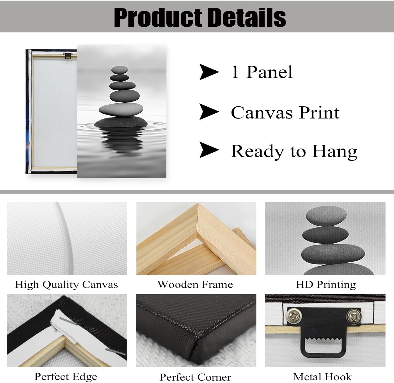 DOARTDO Zen Picture Wall Decor Black and White Zen Stone Canvas Wall Art Spa Stone Picture Print Bathroom Yoga Room Decor Frame (20.00" x 30.00", Zen Stone - 2)