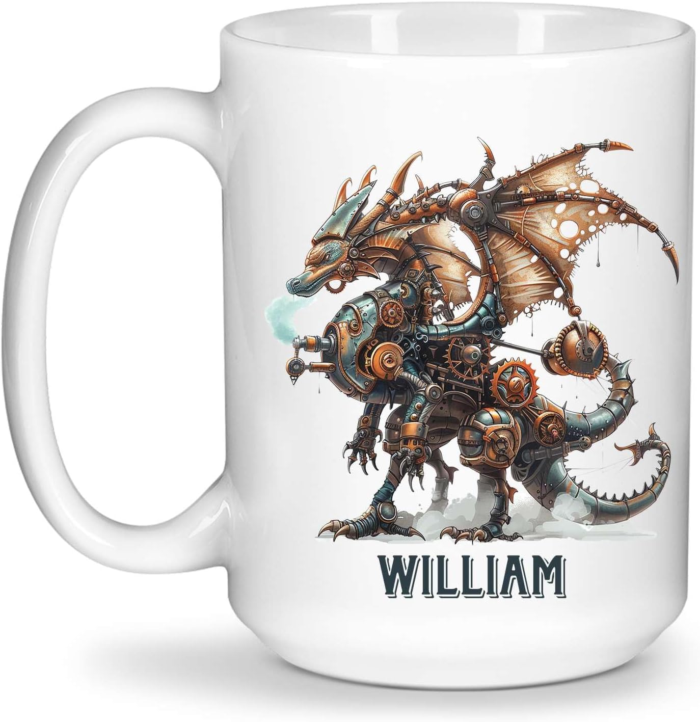 Personalized Name Dragon Lover Ceramic Mug 15oz, Custom Mechanical Dragon Design Coffee Cup, Unique Dragon Mug Gift For Fantasy Enthusiasts, Customized Kid Cup On Birthday, Holiday