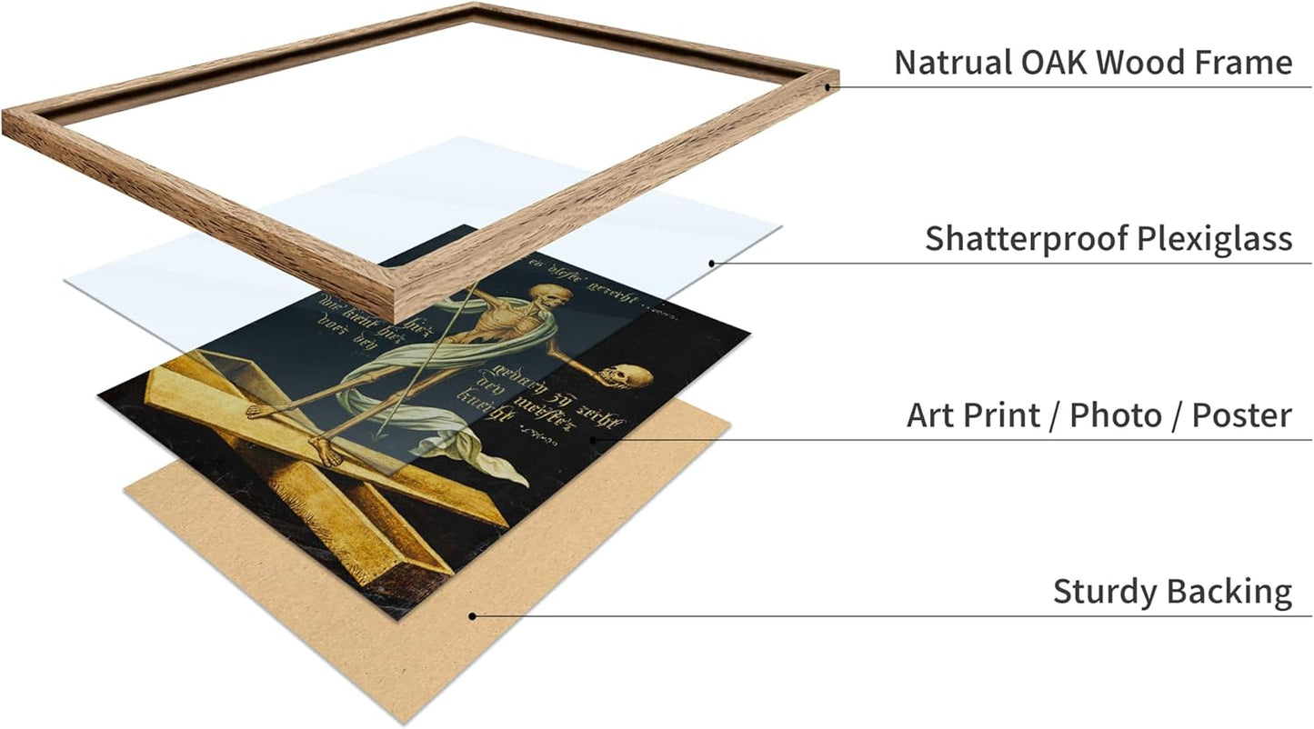 Poster Master Vintage Medieval Poster - Retro Gothic Print - Gift for Artist, Friend - Allegory of Life and Death, Skeleton, Dark, Skull - Wall Decor for Home, Living Room, 11x14 Beige Framed