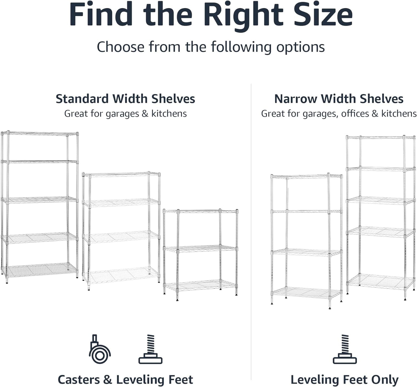 Amazon Basics 5-Shelf Adjustable, Storage Shelving Unit, (200 Pound Loading Capacity per Shelf), Steel Organizer Wire Rack, 23.2 x 13.4 x 60 inches (LxWxH), Chrome